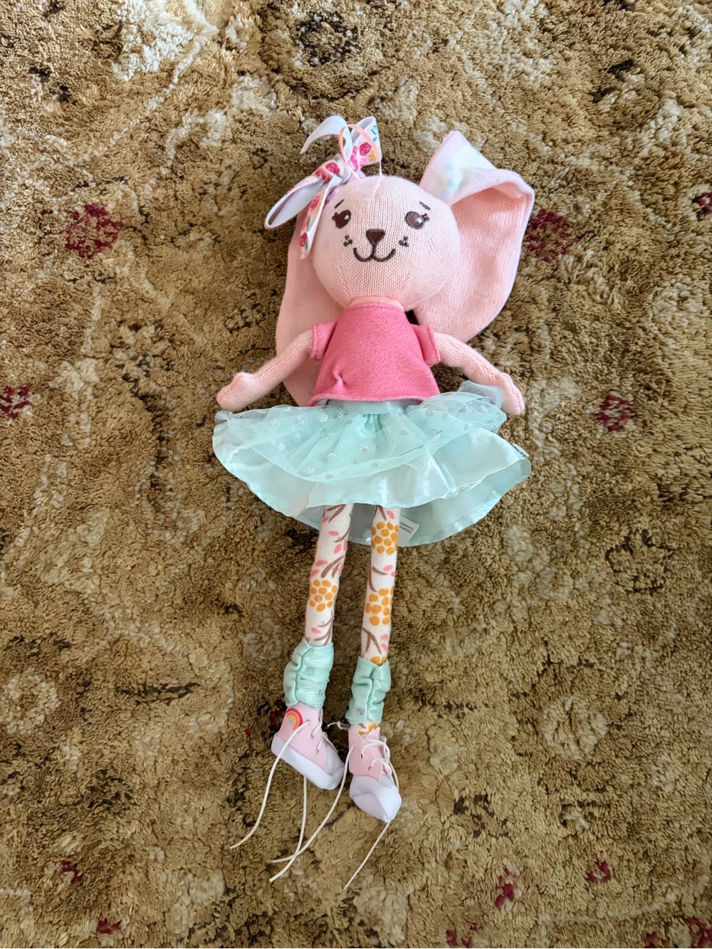 Hopscotch Lane Pink Bunny Plush Doll with Mint Tulle Skirt - Kids Toy